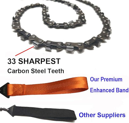 24" Pocket Chainsaw 3x Faster With CUTTING BLADE ON EVERY LINK-Best Pocket Saw for Wood Cutting Outdoor Hiking Camping Survival Gear Garden Work With Pouch- Bonus Front Snap Carrying Case