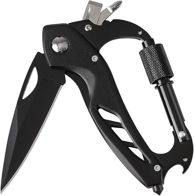 Multitool Carabiner with Folding Pocket Knife,Edc Carabiner Keychain with Bottle Opener, Window Breaker and Screwdriver,Survival Gear for Outdoor Camping Hiking