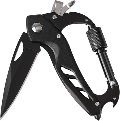 Multitool Carabiner with Folding Pocket Knife,Edc Carabiner Keychain with Bottle Opener, Window Breaker and Screwdriver,Survival Gear for Outdoor Camping Hiking
