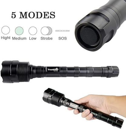 TrustFire TR-3T6 LED Flashlight, Super Bright 3800 Lumens, Water Resistant 5 Light Modes Large Tactical Torch by 2X or 3X Rechargeable Battery(not Included)