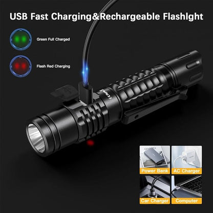 Wurkkos FC12 Tactical Flashlights High Lumens, 345M Long Range Rechargeable Flashlights, 2000Lumens Super Bright Led Flash Light,IP68 Waterproof Flashlight for Camping Hiking Fishing(Black)