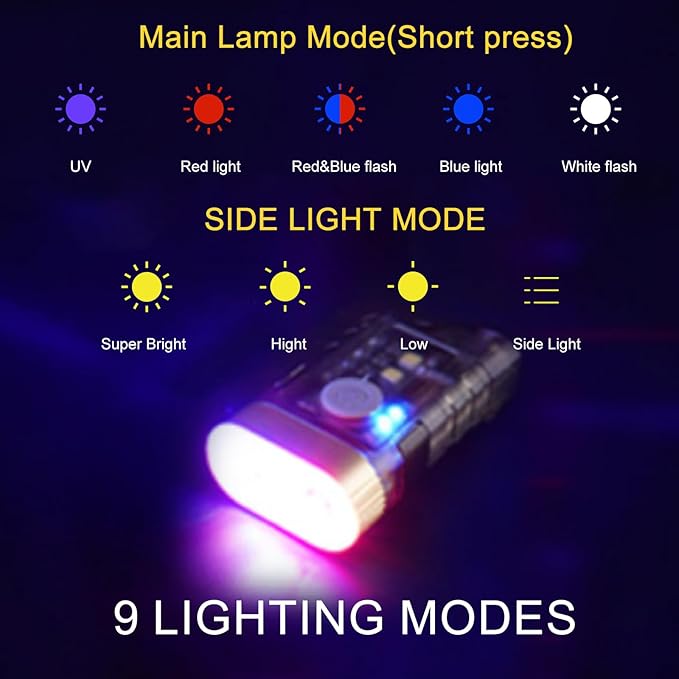 Keychain Flashlight Small Flashlight Bright 800 LM,USB C Rechargeable LED Keychain Pocket Flashlight with 365nm UV Mini Led Flashlight, for Outdoor Travel, Camping Mini Flashlight Keychain 2 PC