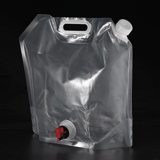 PATIKIL 2.6 Gallon Collapsible Water Container Bag with Spigot, PE Folding Water Jug Carrier for Camping, Hiking, Emergency Water Storage, White
