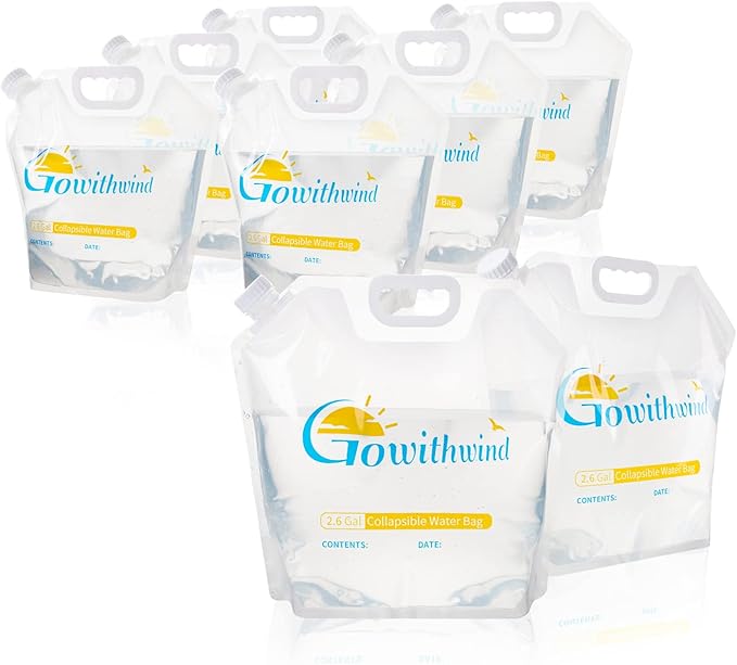 Collapsible Water Storage Container Bag, 8×2.6 Gallon Water Jugs, BPA Free Food Grade Plastic Bladder for Emergency Camping Hiking Backpack, No-Leak Freezable Foldable Water Bottles