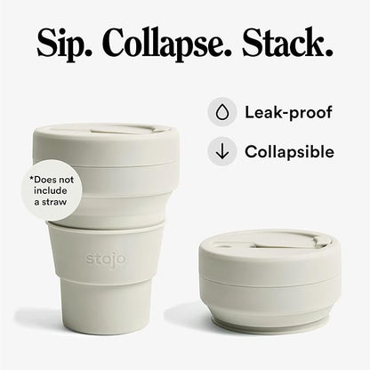 STOJO Collapsible Travel Cup - Oat, 12oz / 355ml - Reusable To-Go Pocket Size Silicone Cup for Hot and Cold Drinks - Perfect for Camping and Hiking - Microwave & Dishwasher Safe