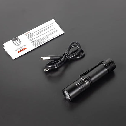 ThruNite Archer Pro V2 EDC Flashlight - 950 Lumens, USB-C Rechargeable, Tail Switch LED Penlight for Camping, Outdoor & Emergency - Cool White (Black)