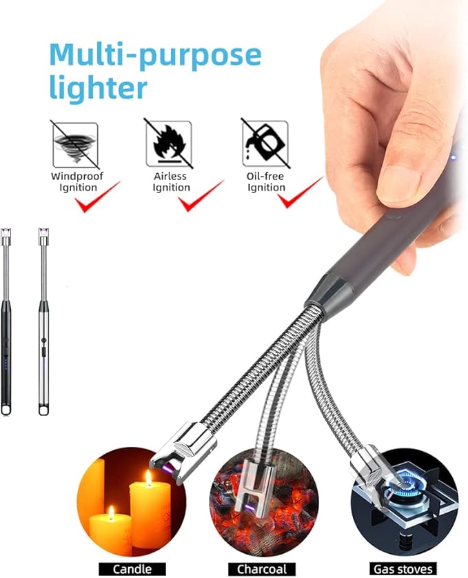 2 Pack Candle Lighter,Arc Lighter with USB Charging,Flameless Windproof,LED Battery Display,Safety Switch,Rotate 360 Degrees,for Aromatherapy,Candles,BBQ,Camping.(Black&Silver)