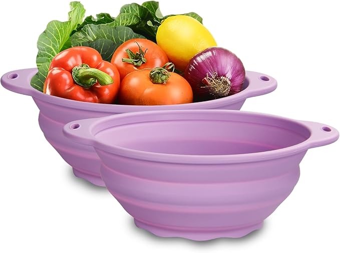2 PACK Collapsible Bowls 88oz Large Collapsible Bowl for Camping Mixing Bowl Collapsible Salad Bowl for Outdoor Hiking Travel Storage and Mixing (Light Purple)