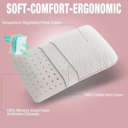 Travel & Camping Comfortable Memory Foam Pillow with Extra Cotton Cover – Easy to Carry Portable Bag
