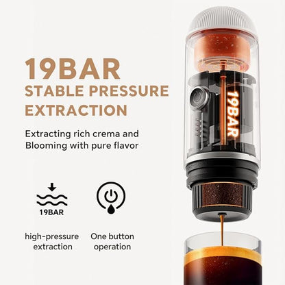 BENFUCHEN Portable Electric Espresso Machine, Self-Heating Mini Electric Espresso Maker For Ground Coffee & NESPRESSOpods, 19 Bar Mini Coffee Maker On the Go For Travel Camping Hiking RV Office, White