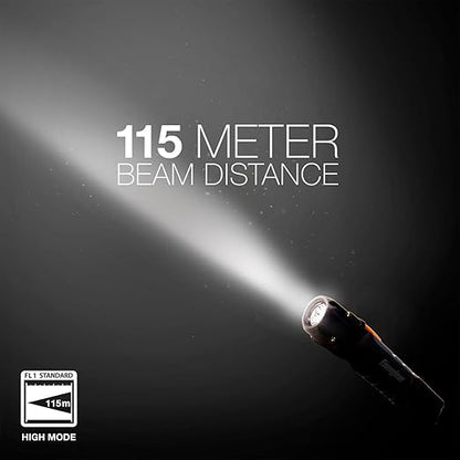 Energizer HC-300 LED Flashlight, IPX4 Water Resistant, Maximum Durability, Smart Dimming LED, High-Performance Task Light, Batteries Included, Black/Gray