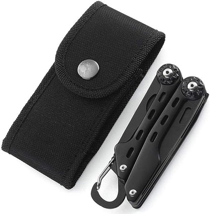 Multitool with Sheat, with Nylon Pouch, Fishing Multitool, Multi-tool Knife, Pocket Multitool Ideal for Gift, Black, Outdoor Camping Hiking, With Carabiner,Giftable