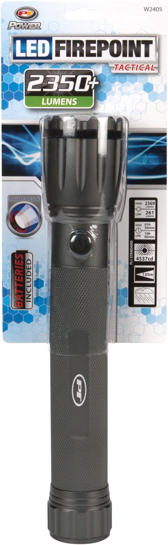 Performance Tool W2405 11-1/2-Inch FirePoint LED 2369 Lumen DuoFocus Silver Flashlight With Tactical Design