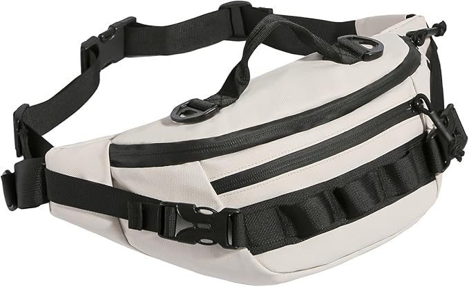 CamGo Tactical Fanny Pack for Men Women Military Waist Bag Molle Utility Hip Belt Pouch Crossbody Bags Bumbag for Cycling Hiking Walking Fishing White