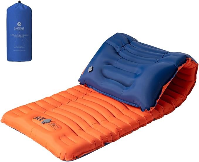 Easthills Outdoors Camping Sleeping Pad - 4.0 Inch Thick Ultralight Camping Mattress - Lightweight Self Inflating Sleeping Pad for Camping, Hiking, Backpacking Orange/Blue