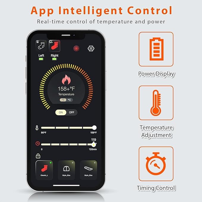 Heated Socks for Women Men Rechargeable Washable, Battery Electric Heated Socks Foot Warmers with APP Control for Skiing Hunting Riding Camping Fishing Hiking Outdoor Work