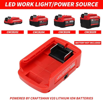 Battery Adapter Charger for Craftsman V20 Li-ion Battery Power Source with 3W 140LM LED Light, 2 USB Ports, 12V DC Port Flashlight Worklight Outdoor Camping Lantern Light