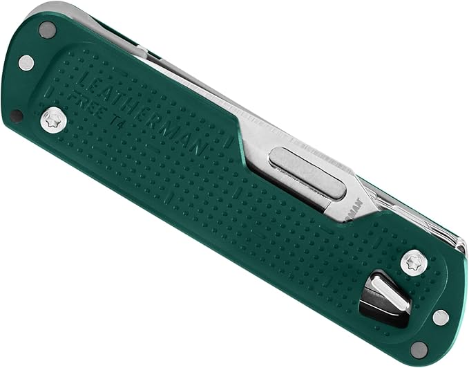 LEATHERMAN, Free T4 Multitool and EDC Knife with Magnetic Locking and One Hand Accessible, Made in The USA, Stainless, Evergreen