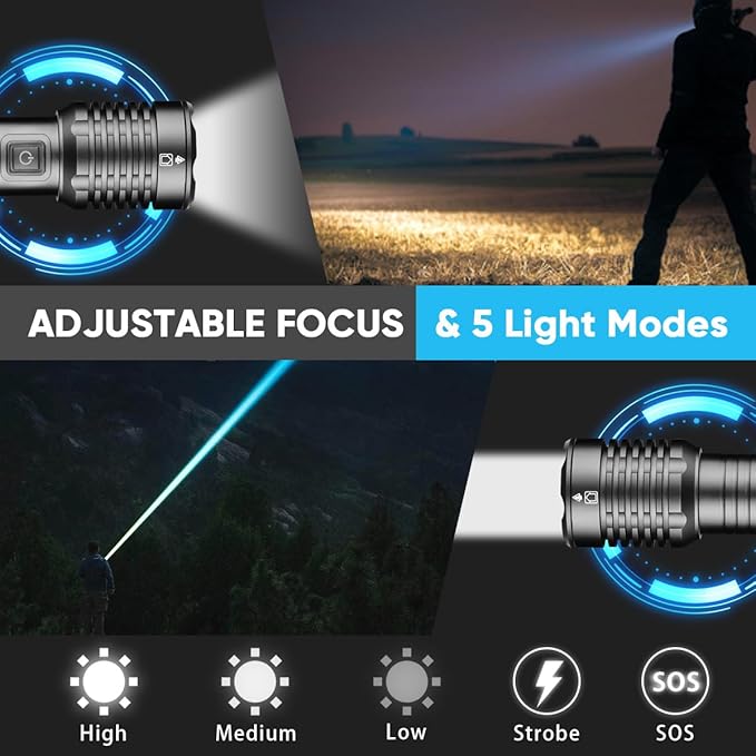 NAKCNM LED Flashlights High Lumens, Rechargeable Pocket Flashlight with Clip 5 Modes Super Bright 20000 Lumen, Waterproof Small Flashlights Powerful Flash Light for Home Outdoor Emergencies(2 Pack)