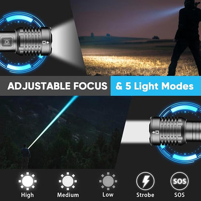 NAKCNM LED Flashlights High Lumens, Rechargeable Pocket Flashlight with Clip 5 Modes Super Bright 20000 Lumen, Waterproof Small Flashlights Powerful Flash Light for Home Outdoor Emergencies(2 Pack)