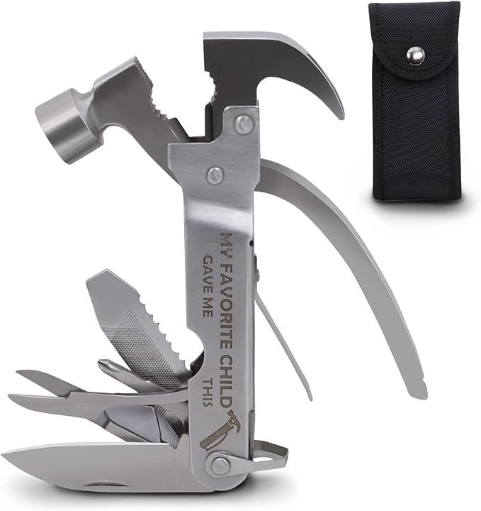 Fathers Gifts for Dad from Daughter Son MY FAVORITE CHILD GAVE ME THIS Hammer Multitool Camping, 12 In 1 Pocket Multi Survival Tools Cool Gadgets Christmas Birthday Gifts for Men Dad boyfriend