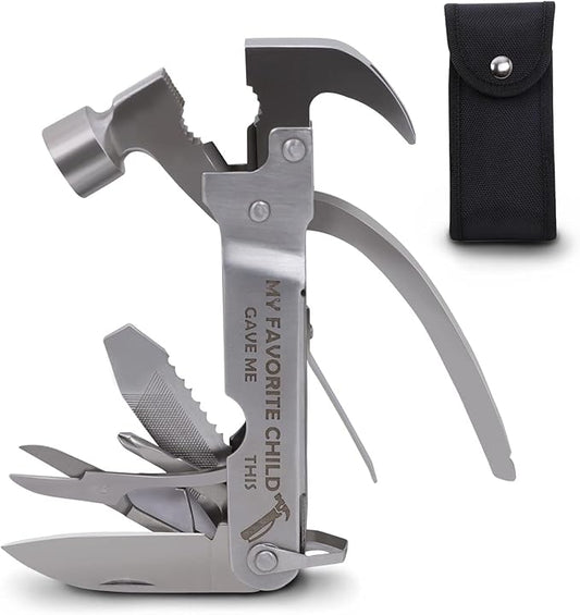 Fathers Gifts for Dad from Daughter Son MY FAVORITE CHILD GAVE ME THIS Hammer Multitool Camping, 12 In 1 Pocket Multi Survival Tools Cool Gadgets Christmas Birthday Gifts for Men Dad boyfriend