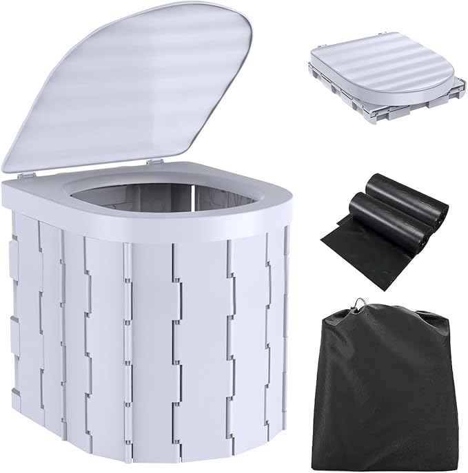 Portable Toilet for Camping,Folding Toilet with Lid,Foldable Car Travel Toilet Portable with Carry Bag for Camping,Car,Travel, Outdoor,Hiking,Backpack,Trips,Tent,Boat,Beach,Traffic Jam,Home (White)