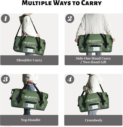 Large Waterproof Duffel Bag Roll-top Heavy Duty Dry Duffle Bags for Motorcycling, Rafting, Boating, SUP, Kayaking, Travel, 70L(Army Green)