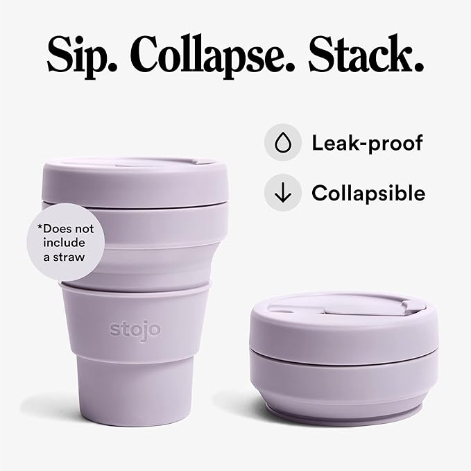 STOJO Collapsible Travel Cup - Lilac, 12oz / 355ml - Reusable To-Go Pocket Size Silicone Cup for Hot and Cold Drinks - Perfect for Camping and Hiking - Microwave & Dishwasher Safe
