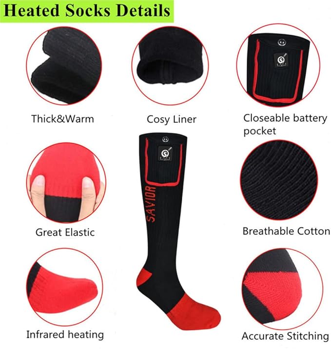 Savior Heated Socks,Rechargeable Electric Heated Socks for Men Women,Winter Foot Warmers,Suitable for Outdoor Work,Skiing,Skating,Cycling,Camping,Fishing,Hunting,etc.