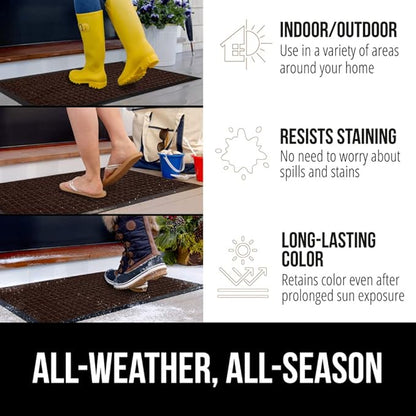 GORILLA GRIP 100% Waterproof All-Season WeatherMax Doormat, 47x35, Durable Natural Rubber, Stain and Fade Resistant, Low Profile, Indoor Outdoor Door Mats, Easy Clean Patio Entry Mat, Coffee Squares