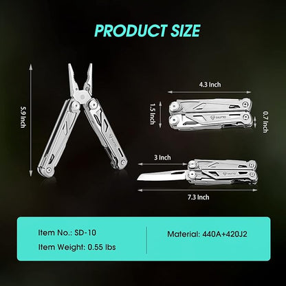 Multitool Pocket Knife for Men, Tactical Multi Tool With Scissors, Saw, Survival Folding Pliers with Replaceable Wire Cutters for Camping, Outdoor, Gifts Ideas, SD-10