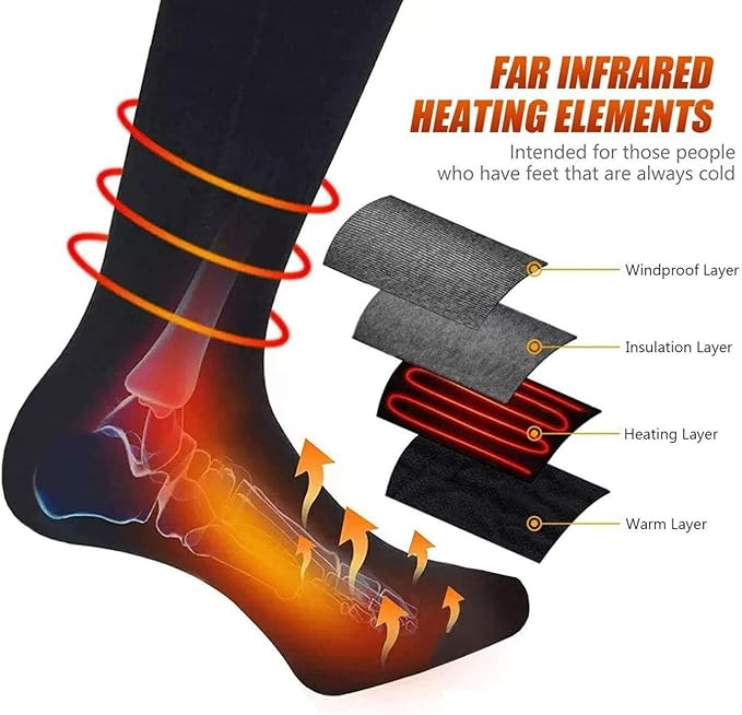 Heated Socks for Men Women, 4000mAh Rechargeable Battery Heat Insulated Sox, Winter Washable Thermal Socks Foot Warmer for Outdoor Camping Skiing Fishing Hunting Winter Sports
