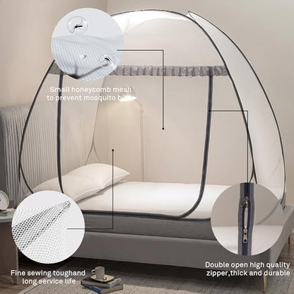 Mengersi Mosquito Net Pop Up Tent for Bed,Bed Canopy with Net Bottom,Mosquito Netting Bed Tent,Bed,Suit for Indoor Outdoor,Camping Tent,Insect Screen(Full/Queen, Gray)