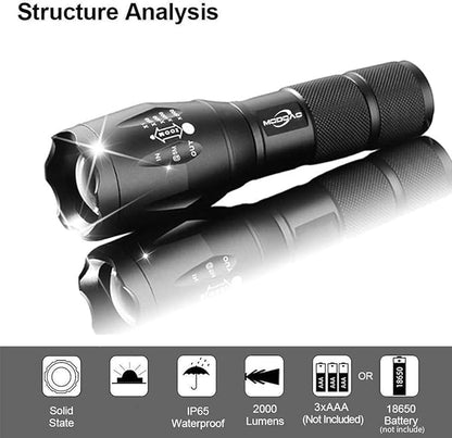 MODOAO 1500LM LED Flashlight Waterproof Zoomable Tactical Flashlight with 5 Light Modes for Hiking, Camping, Emergency (5 Pack-A)