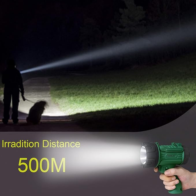 YIERBLUE Rechargeable Spotlight Flashlight, 200000 High Lumen LED Spotlight with 20Hrs Ultra-Long Running&10000mAh Power Bank,IP67Waterproof Spot Lights(Large)