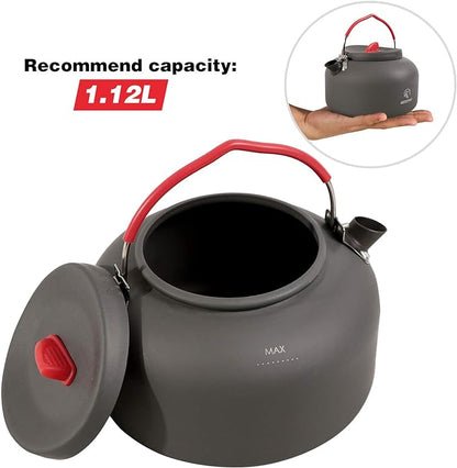 REDCAMP 1.4L Medium Outdoor Camping Kettle, Aluminum Water Pot with Carrying Bag, Compact Lightweight Tea Kettle
