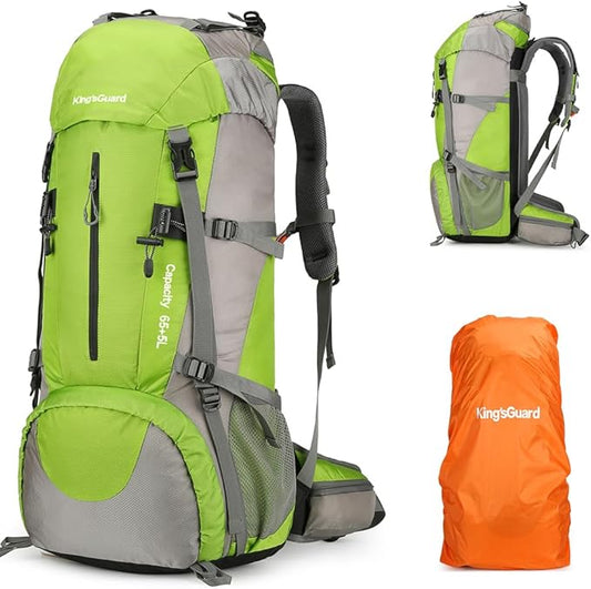 King'sGuard 70L Hiking Backpack Waterproof Camping Backpack with Rain Cover Large Lightweight Backpacking Backpack Daypack for Travel Outdoor -Frameless (Green)