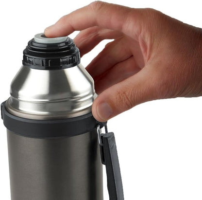 LiteXpress 1 Liter Titanium Grey Stainless Steel Removable Insulating Plastic Drinking Mug with Vacuum Flask and Quick System for One Hand Use