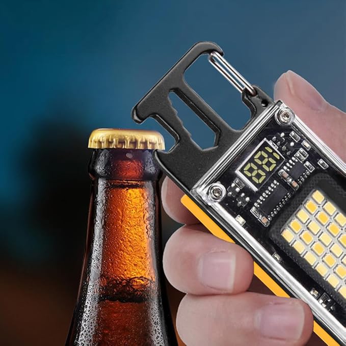 Key Chain Light, LED Small Flashlight, COB Multi-Function Mini Work Light, 1000 Lumens Rechargeable, 8 Lighting Modes with Bottle Opener, Portable Wrench, Fire Starter Function, Black