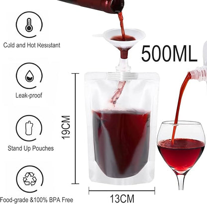 10PCS Plastic Flasks - Reusable Drink Bags, Leak-Proof Drink Pouches, BPA-Free for Travel, Outdoor Sports, Concerts, Events (16OZ - 10PCS + 2 Funnels)