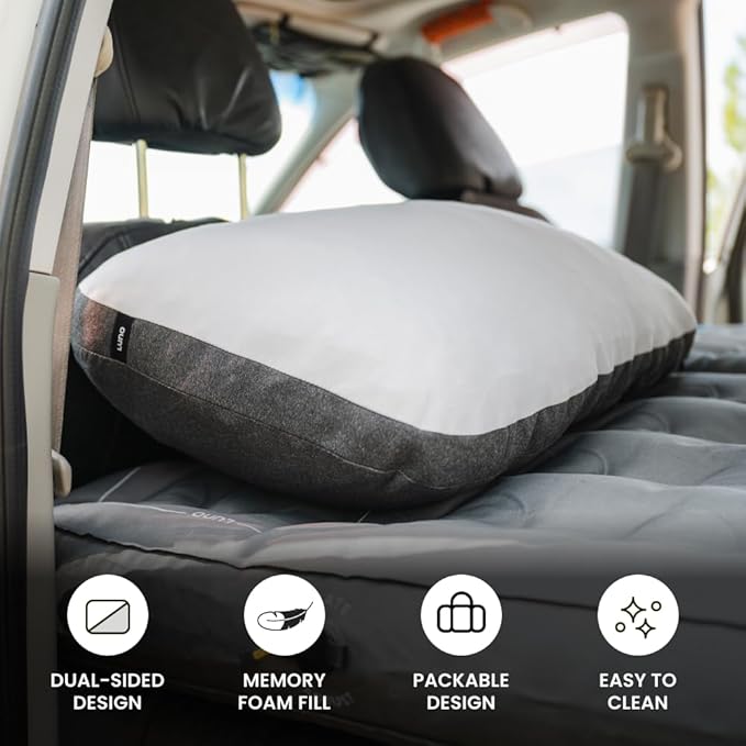 Luno Camping Pillow - Travel Friendly, Packable, Shredded Memory Foam Fill Travel Pillow. Washable Removeable Cover with Dual-Sided Comfort. Designed in The USA.