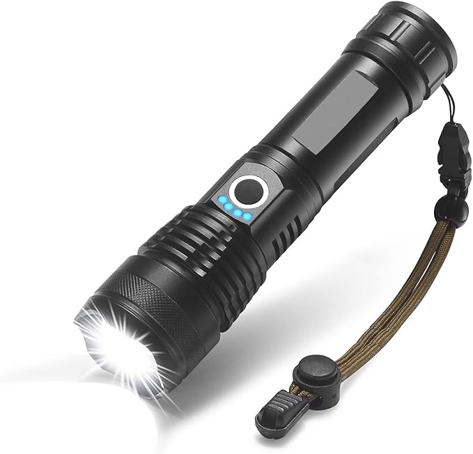 LED Flashlight 90000 lumens Rechargeable Most Powerful USB Torch xhp70 xhp50 Hunting (Gray)