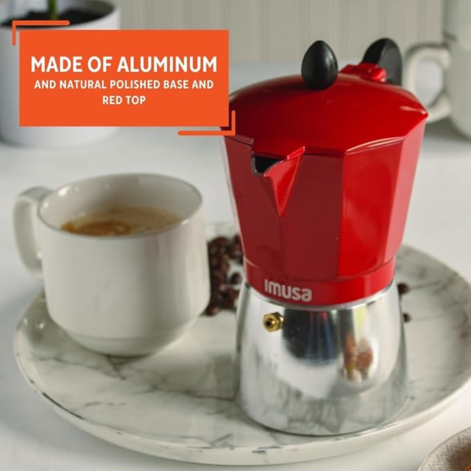 IMUSA USA B120-42T Aluminum Stovetop Coffeemaker, Espresso Machine, 3-Cup, Red