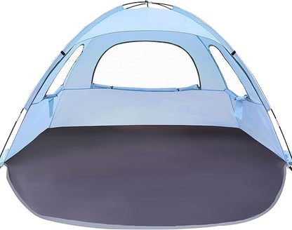 WhiteFang Beach Tent Anti-UV Portable Sun Shade Shelter for 3/4/6/8 Person, Extendable Floor with 3 Ventilating Mesh Windows Plus Carrying Bag, Stakes and Guy Lines