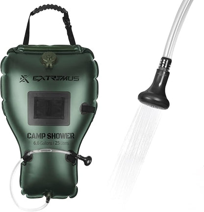 Extremus Rainbow Falls Camping Shower, 6.6 Gallons/25L Camp Shower Bag, Solar Heating PVC Bladder, Built in Thermometer, Mesh Pocket, ABS Nozzle System, Portable Solar Shower for Camping