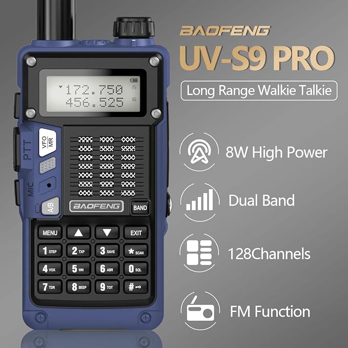 Baofeng Radio UV-S9 Pro Ham Radio Handheld Upgrade of UV-5R Dual Band 8W High Power Portable Two Way Radio with Battery and USB Charger Cable Walkie Talkies(Blue)