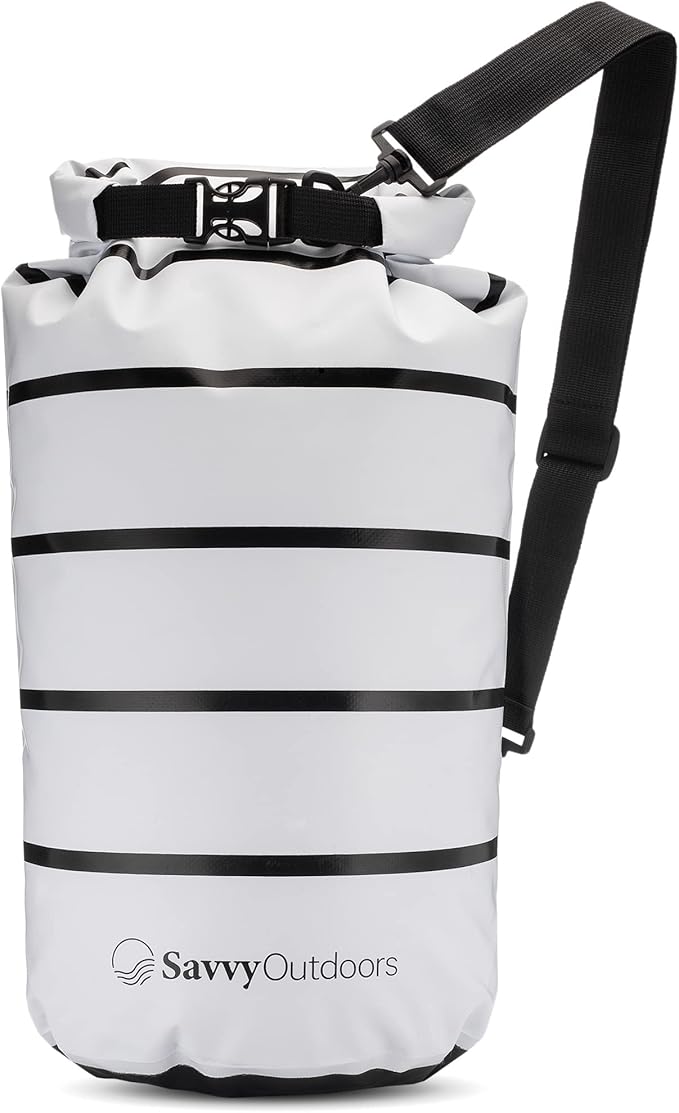 Savvy Outdoors Waterproof Dry Bag - Dry Bags for Food & Gear, Stuff Sacks for Backpacking and Camping Equipment, Waterproof Bag for Beach, Boating, Kayaking (20L, Stripe)