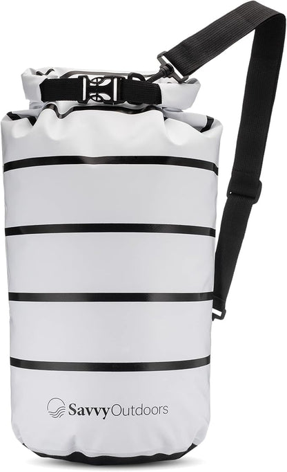 Savvy Outdoors Waterproof Dry Bag - Dry Bags for Food & Gear, Stuff Sacks for Backpacking and Camping Equipment, Waterproof Bag for Beach, Boating, Kayaking (20L, Stripe)