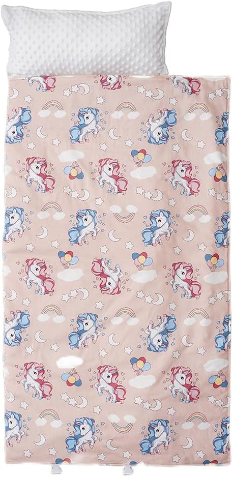 Bunnikins & Clover Toddler Nap Mat with Removable Pillow, Nap Mats for Preschool, Easy Clean Toddler Nap Pad for Kindergarten, Kids Sleeping Bag for Travel Camping